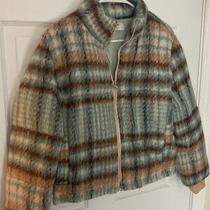 Anthropologie Multicolor Plaid Teddy Jacket Medium Size